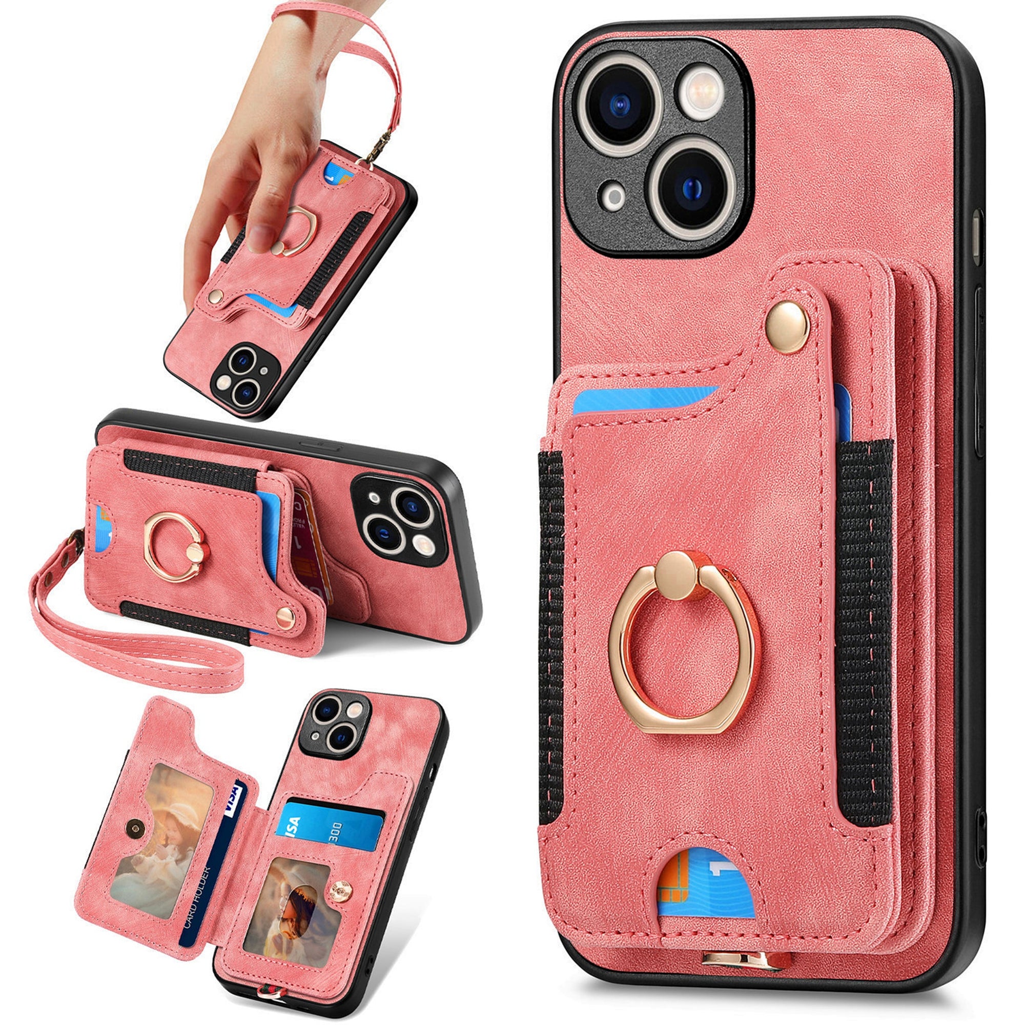 D4 For iPhone 15 Case Card Slots RFID Blocking Leather+TPU Phone Back Cover D4 For iPhone 15 Case Card Slots RFID Blocking Leather+TPU Phone Back Cover